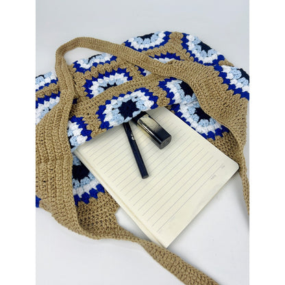 Cosbai - Woven Shoulder Bag – Coffee & Blue
