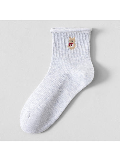 Rufia - Cartoon Embroidered Solid Crew Socks