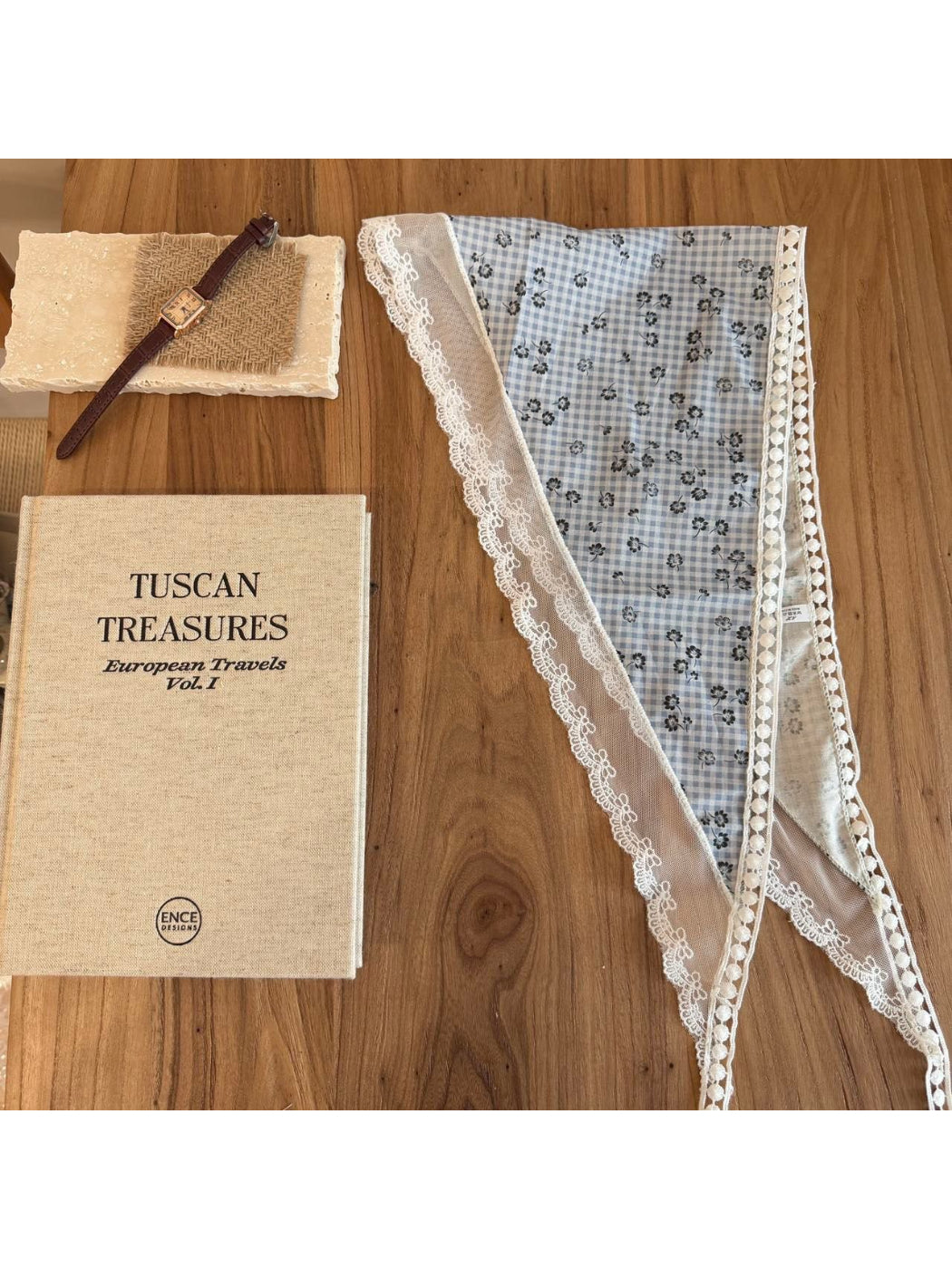 Scarvii - Lace Trim Gingham Triangle Scarf - image 4