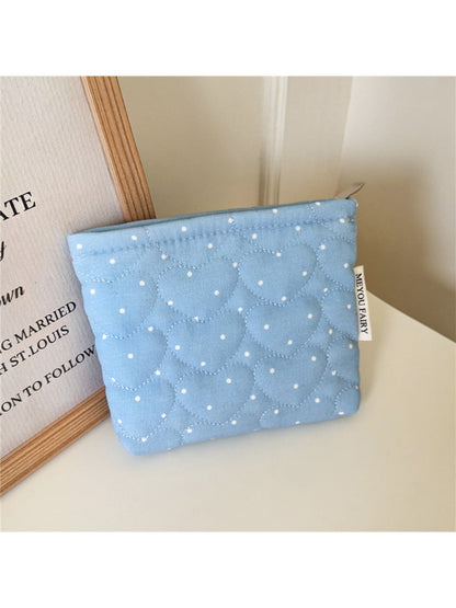 Cosbai - Polka Dots Print Heart Quilted Cosmetic Bag