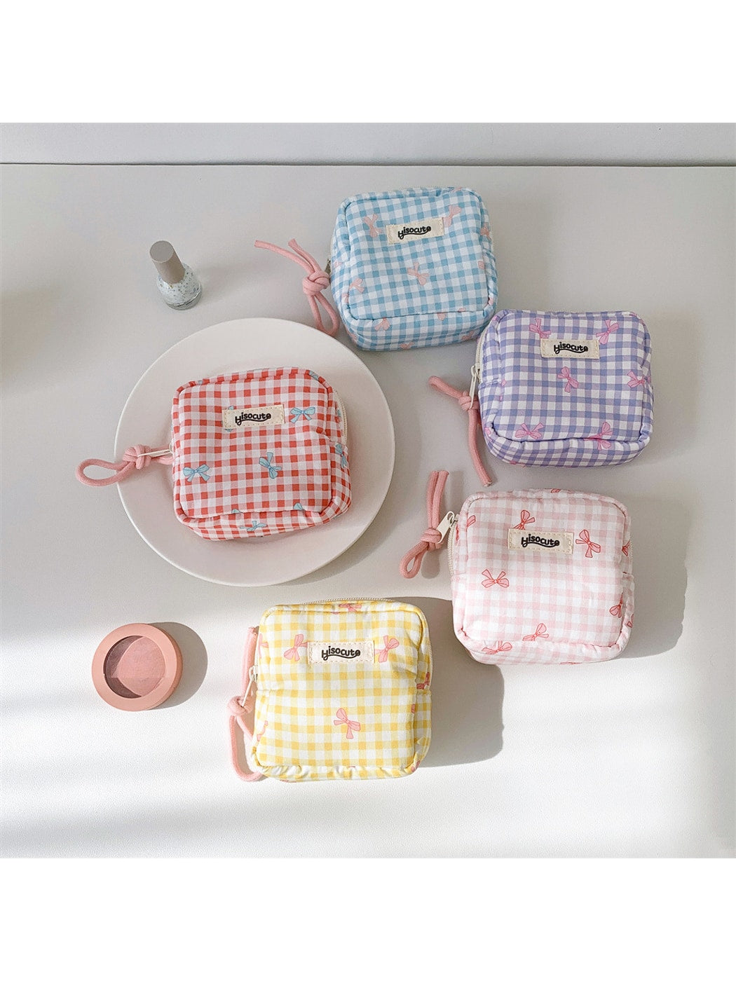 Cosbai - Small Plaid Makeup Pouch Square Bag