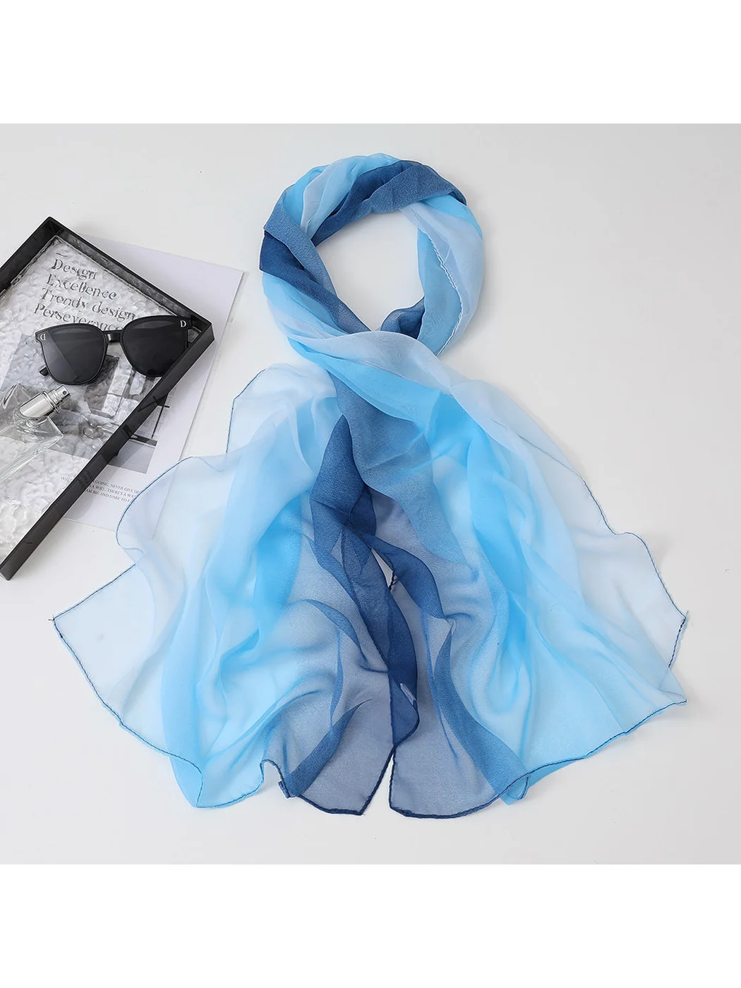Scarvii - Gradient Color Block Sheer Scarf