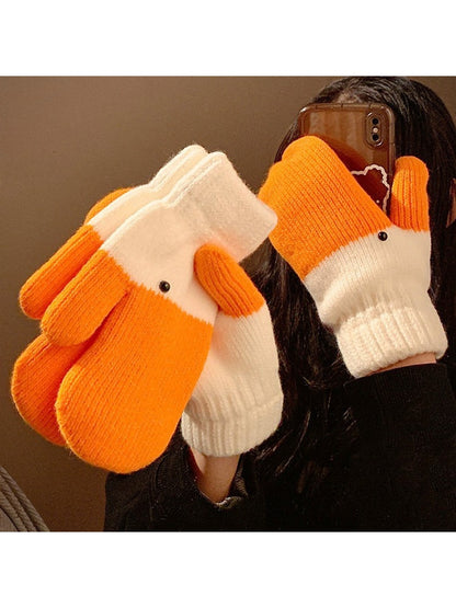 Gloving - Women's Cute Colorblock Duck Knit Mittens