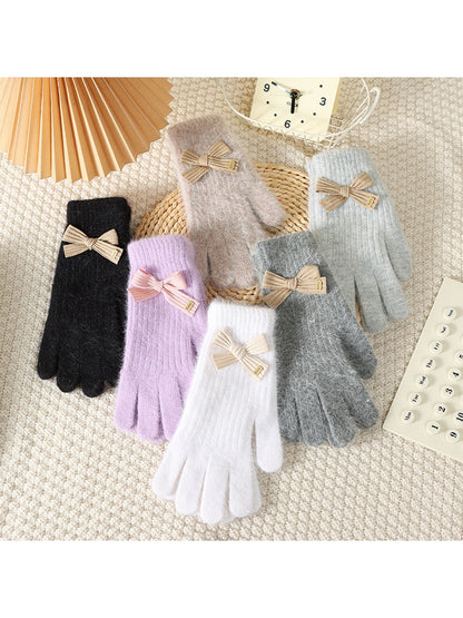Gloving - Women's Bow Accent Fuzzy Knit Winter Gloves