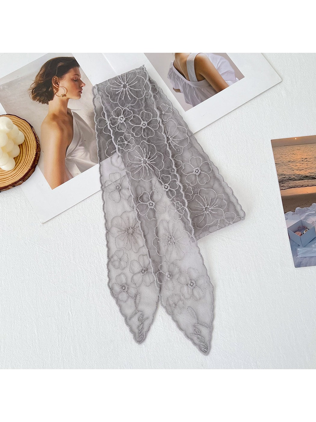 Scarvii - Floral Lace Long Narrow Decorative Scarf