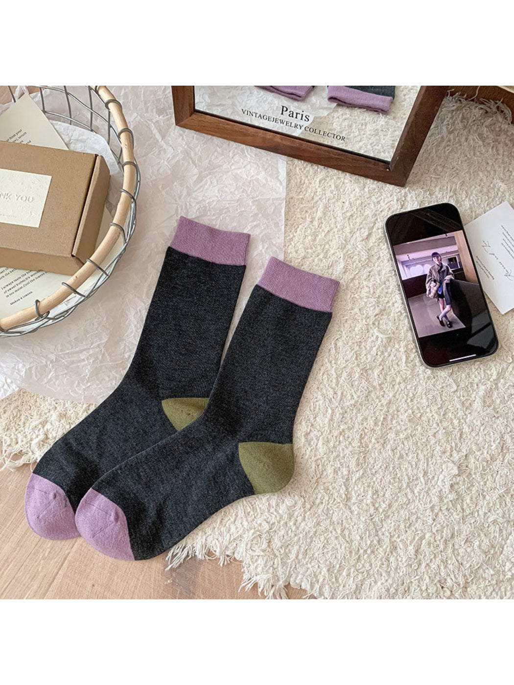 Rufia - Soft Contrast Color Crew Socks