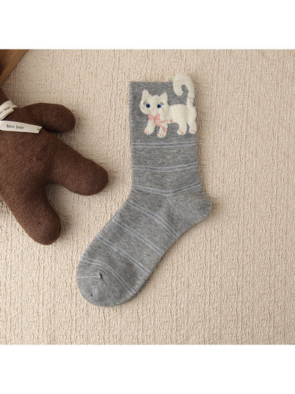 Rufia - Playful Cat Pattern Casual Crew Socks