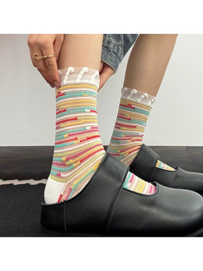 Rufia - Transparent Sweet Striped Crew Socks