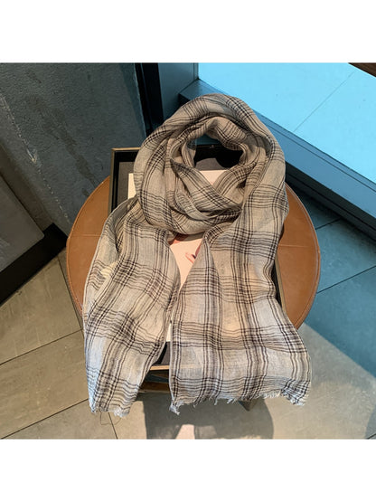 Scarvii - Vintage Gray Plaid Pattern Scarf