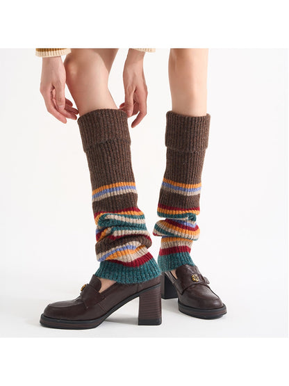 Cozyra - Striped Folded-Cuff Knit Leg Warmers