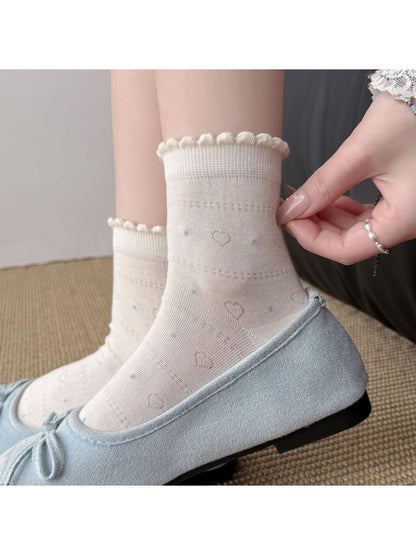 Rufia - Floral Heart Pattern Ballet Style Crew Socks