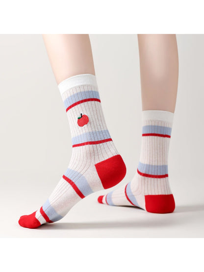 Rufia - Retro Red Accent Crew Socks
