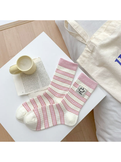 Rufia - Smiley Stripe Patch Casual Crew Socks