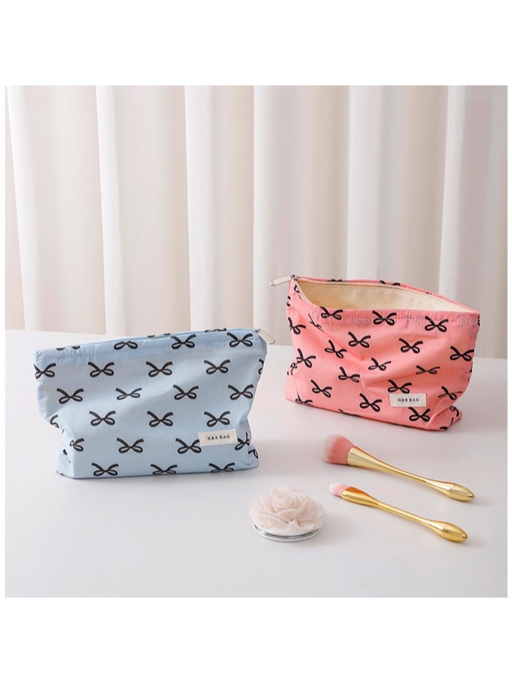Cosbai - Floral Bow Print Handheld Cosmetic Bag