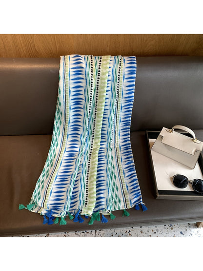 Scarvii - Printed Contrast Border Rectangular Shawl