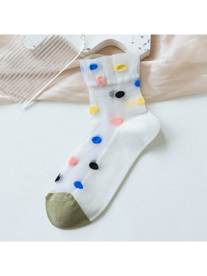 Rufia - Polka Dot Ruffle Trim Sheer Crew Socks