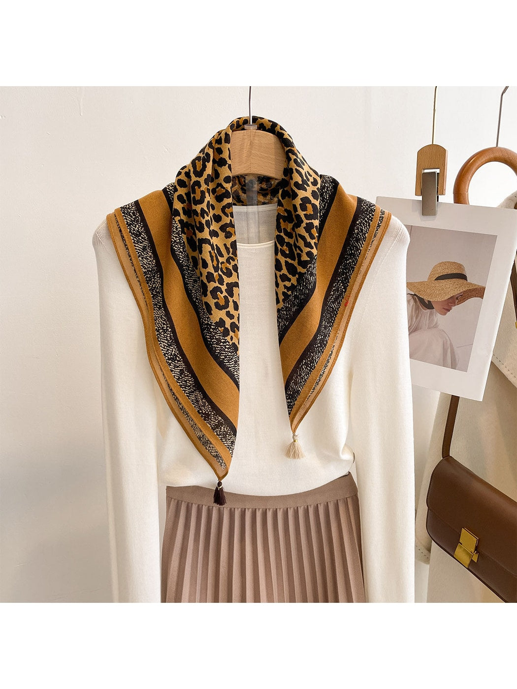 Scarvii - Classic Leopard Print Border Square Scarf