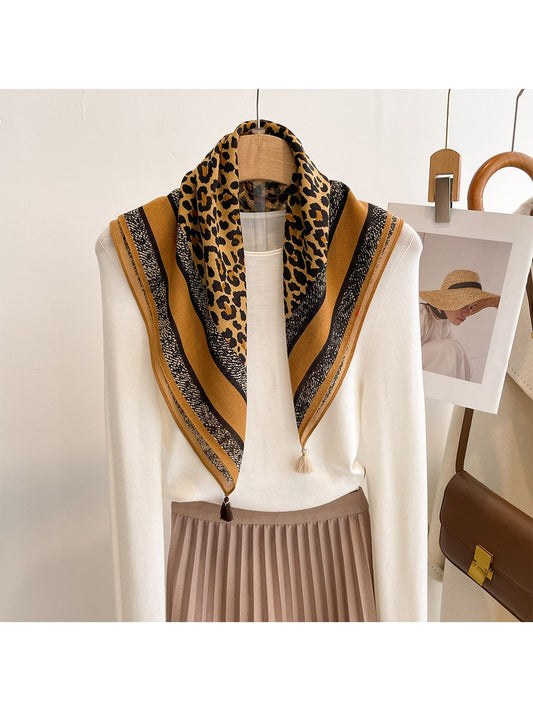 Scarvii - Classic Leopard Print Border Square Scarf
