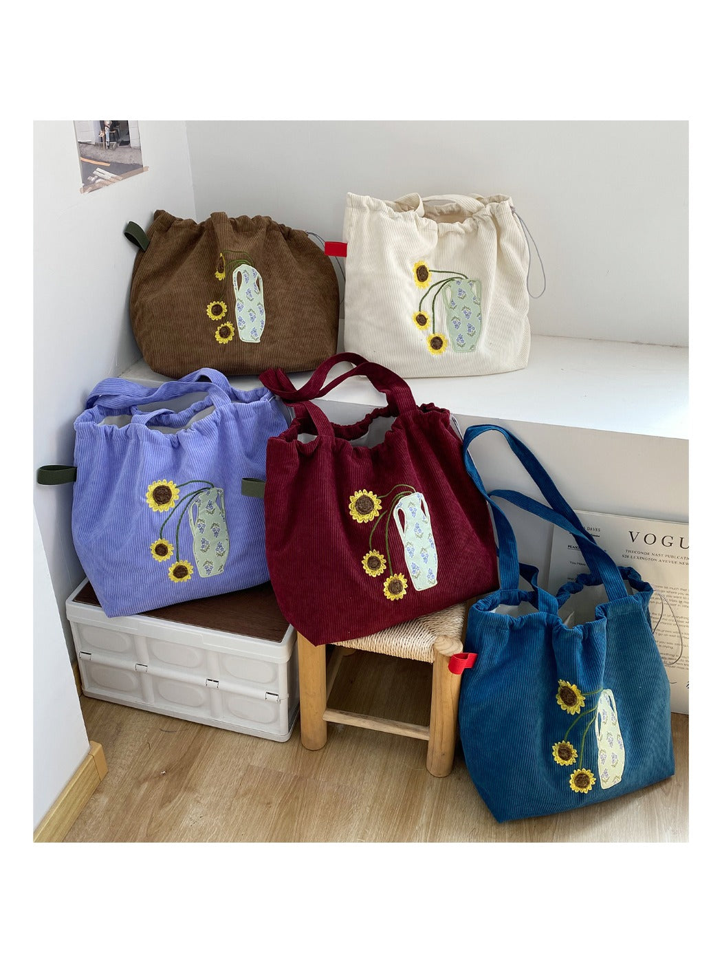 Cosbai - Sunflower Drawstring Tote Bag