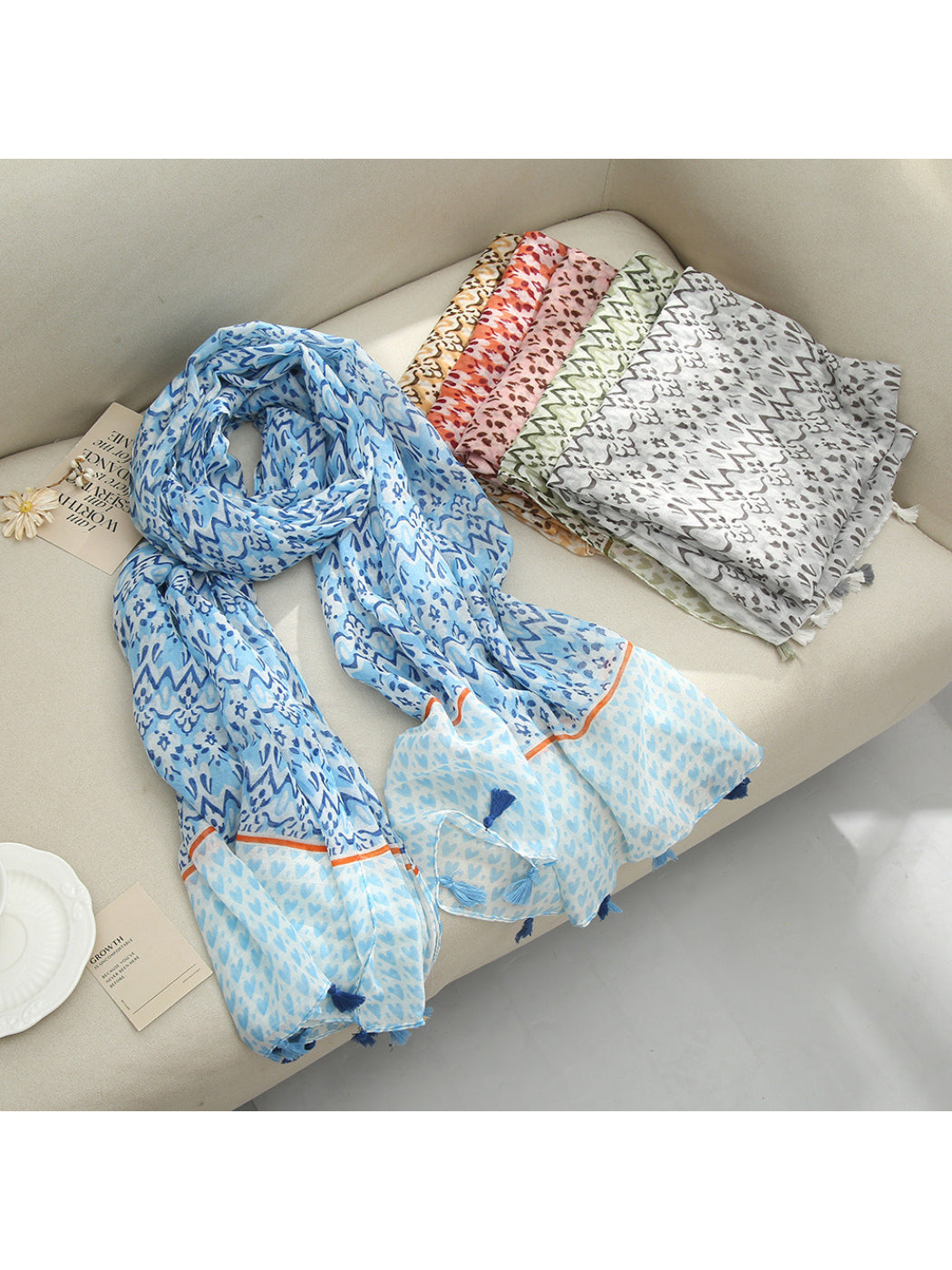 Scarvii - Floral Geometric Heart Border Scarf