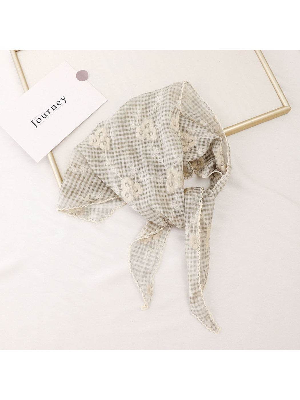 Scarvii - Grid Floral Lace Trim Triangle Bandana