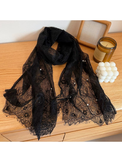 Scarvii - Lightweight Lace Flower Detail Long Scarf