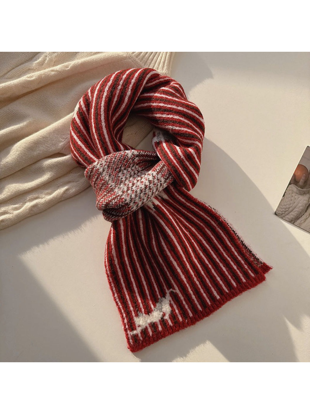 Scarvii - Striped Knit Scarf With Sheep