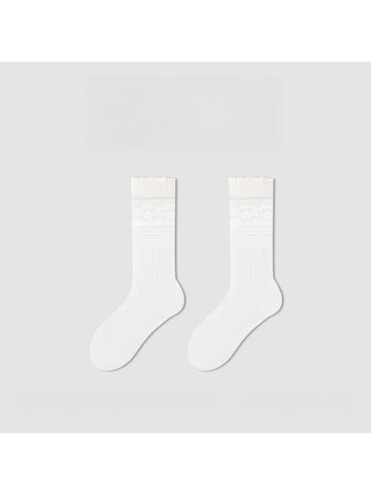 Rufia - Minimalist Solid White Openwork Crew Socks