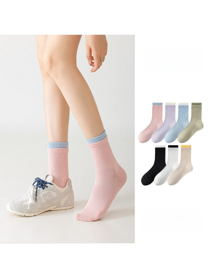 Rufia - Colorblock Double Cuff Casual Crew Socks