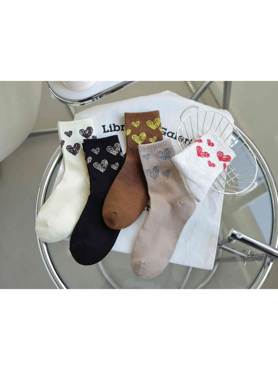 Rufia - Sketch Heart Motif Crew Socks