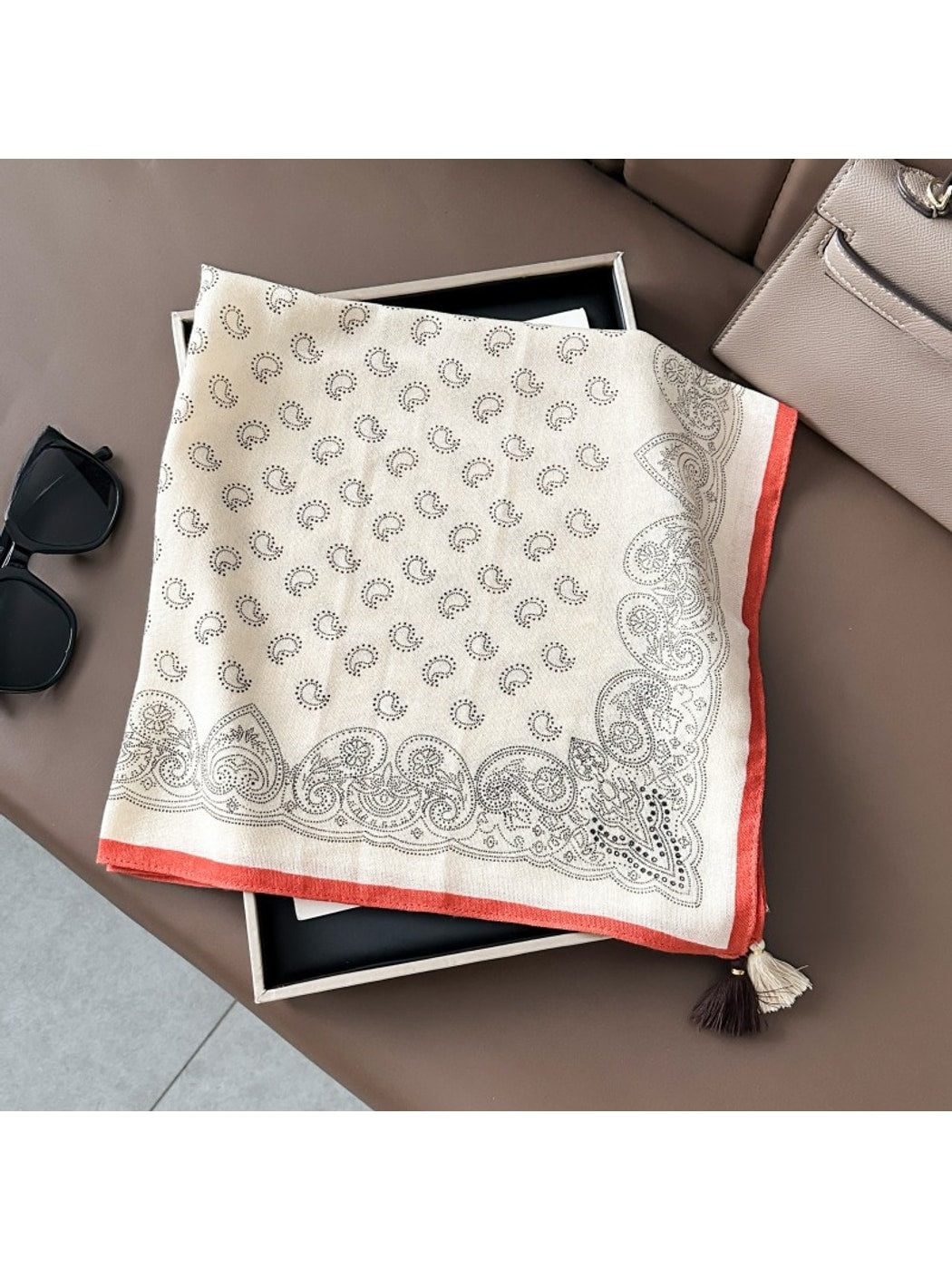 Scarvii - Solid Border Paisley Printed Square Scarf
