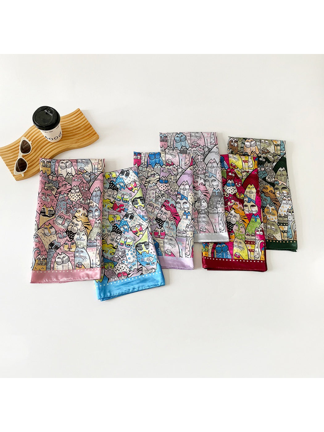 Scarvii - Colorful Cat Pattern Square Scarf