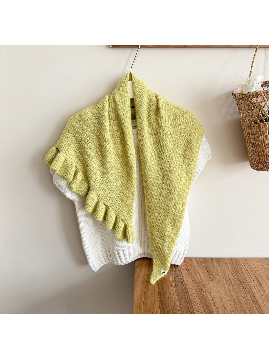 Scarvii - Fuzzy Knit Fringe Triangle Scarf