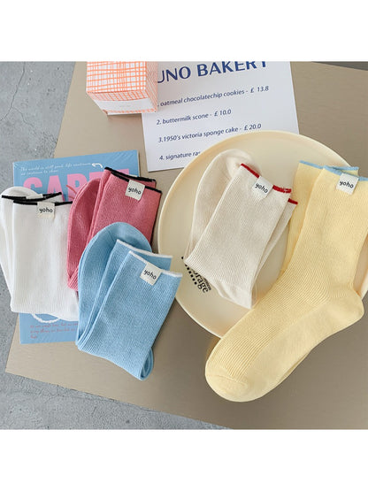 Rufia - Color Block Cuff Ribbed Crew Socks