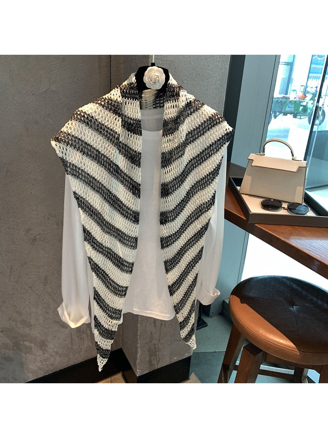 Scarvii - Striped Openwork Triangle Scarf Wrap