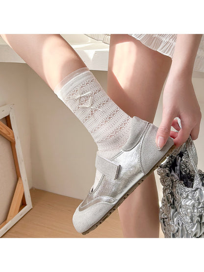 Rufia - Sweet Bow Detail Textured Women's Crew Socks