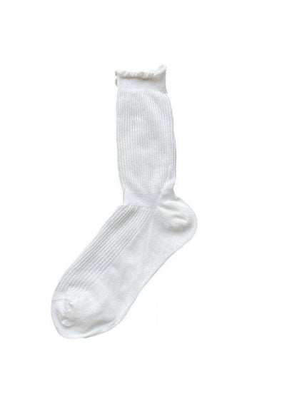 Rufia - Elegant Solid Color Rolled Edge Crew Socks