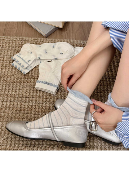 Rufia - Sweet Contrast Cuff Floral Ankle Socks