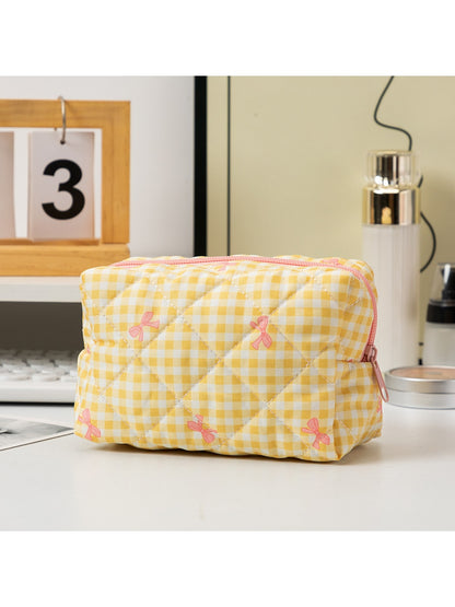 Cosbai - Bow Print Quilted Cosmetic Organizer Bag