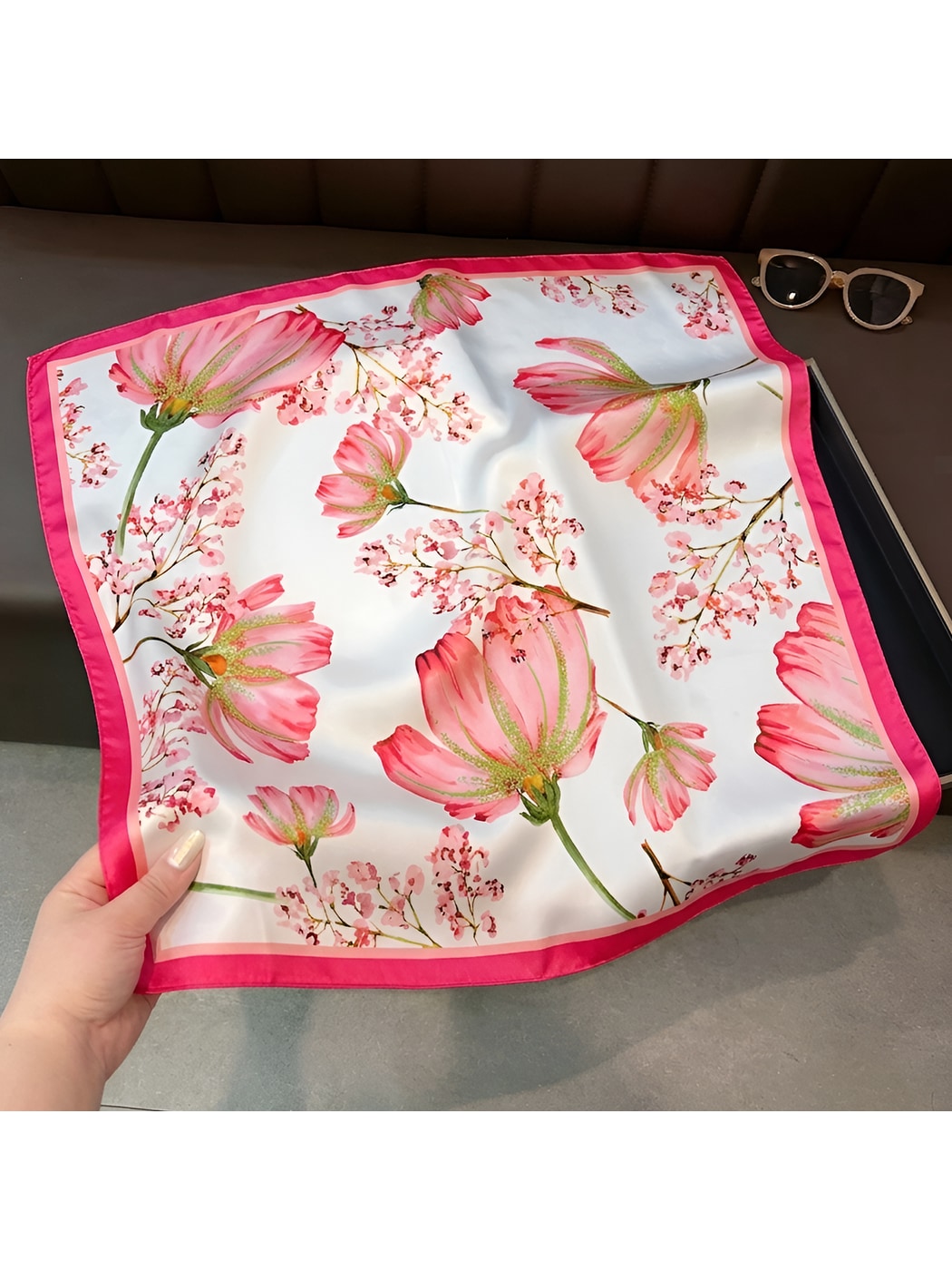 Scarvii - Floral Border Print Styling Square Scarf