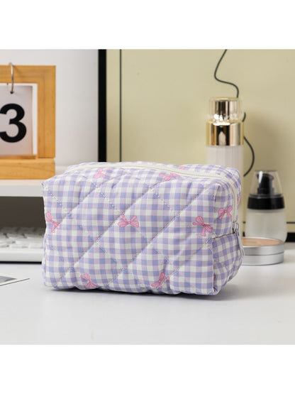 Cosbai - Bow Print Quilted Cosmetic Organizer Bag