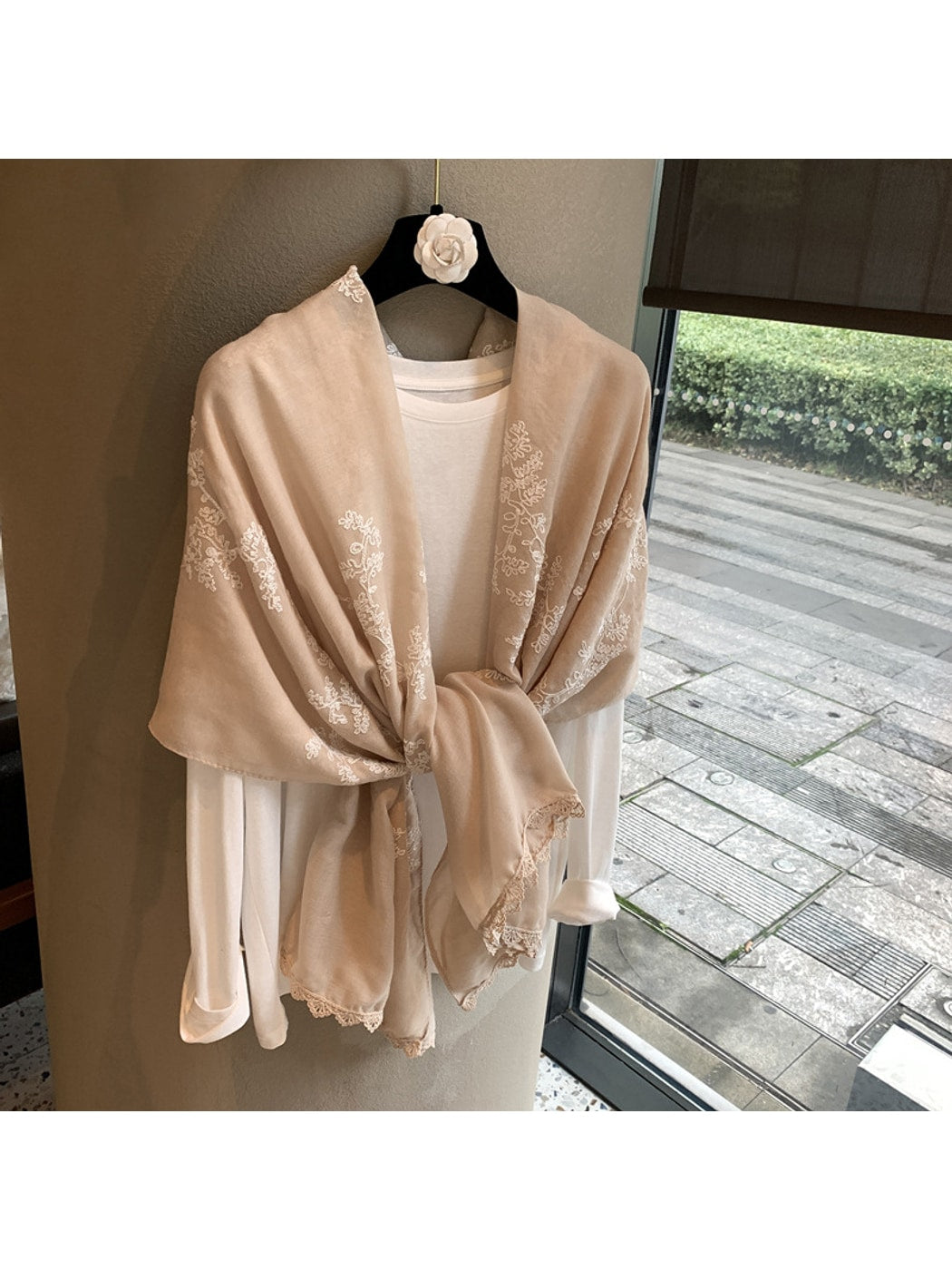 Scarvii - Floral Embroidered Layering Wrap Scarf
