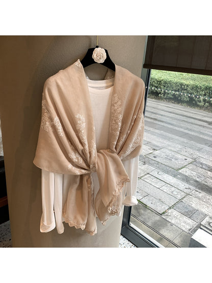 Scarvii - Floral Embroidered Layering Wrap Scarf