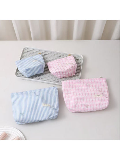 Cosbai - Striped Bow Embroidered Women's Cosmetic Bag