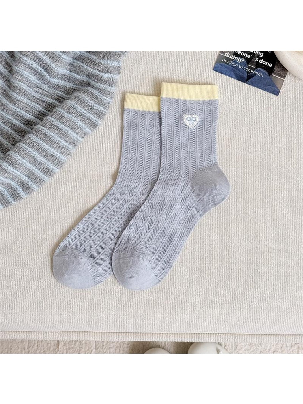 Rufia - Sweet Colorblock Bow Detail Crew Socks
