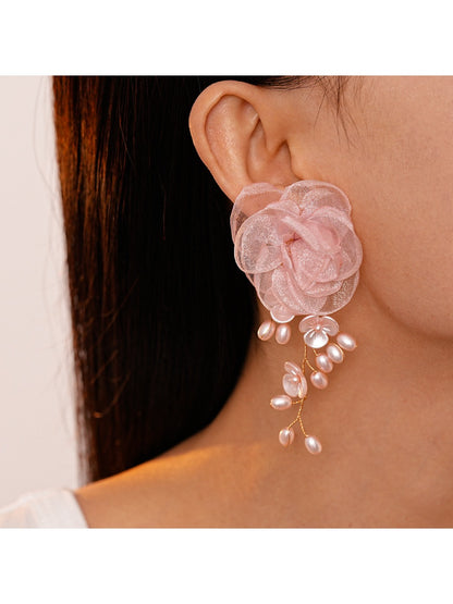 Earwish – Pearl Lace Blossom Tassel Earrings