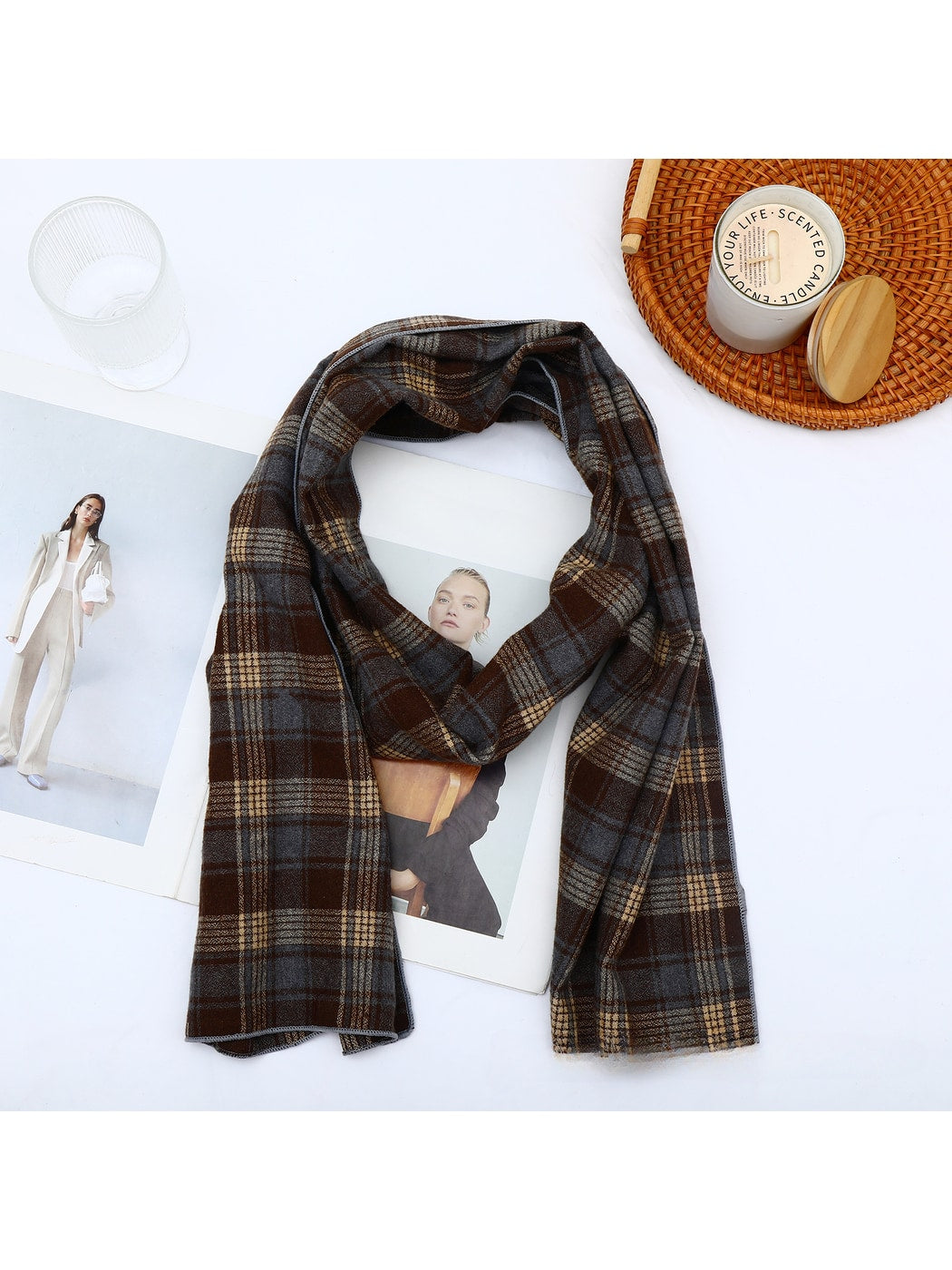 Scarvii - Retro Plaid Geometric Long Rectangle Scarf