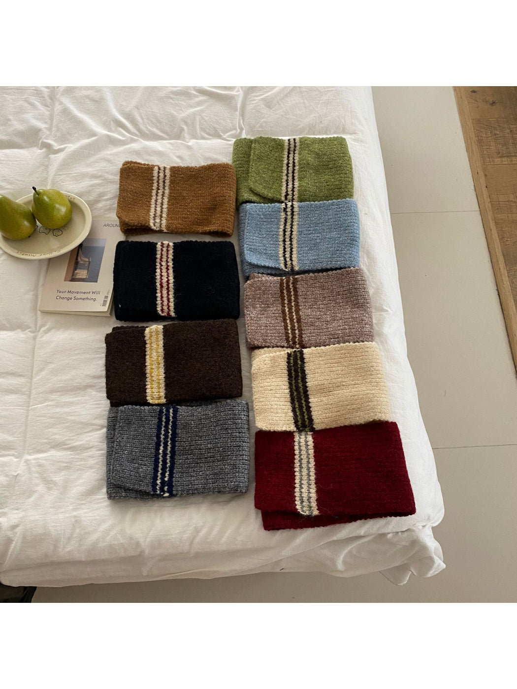 Scarvii - Contrast Stripe Ribbed Knit Scarf