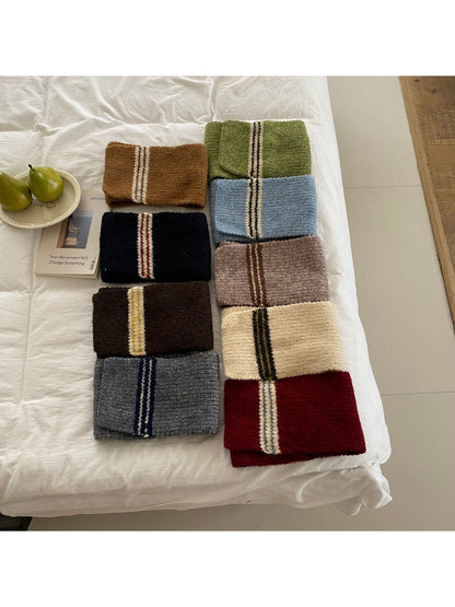 Scarvii - Contrast Stripe Ribbed Knit Scarf