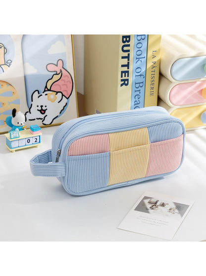 Cosbai - Color Block Corduroy Makeup Bag